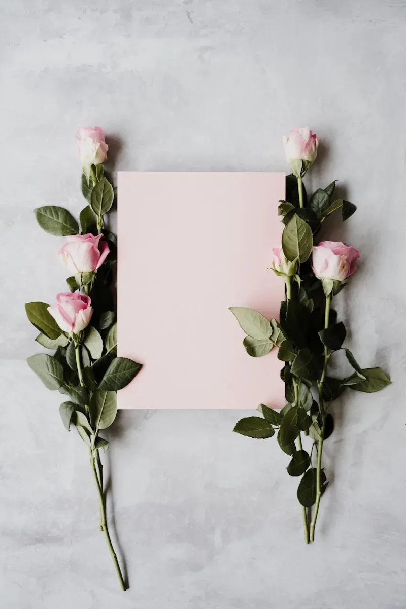 Detail of pastel pink gift wrapping paper with floral accent